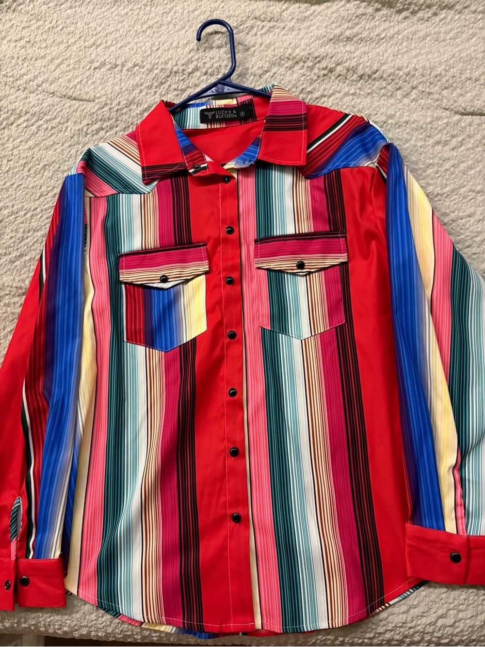 Lucky & Blessed Red Multicolor Striped Button-Up Shirt
